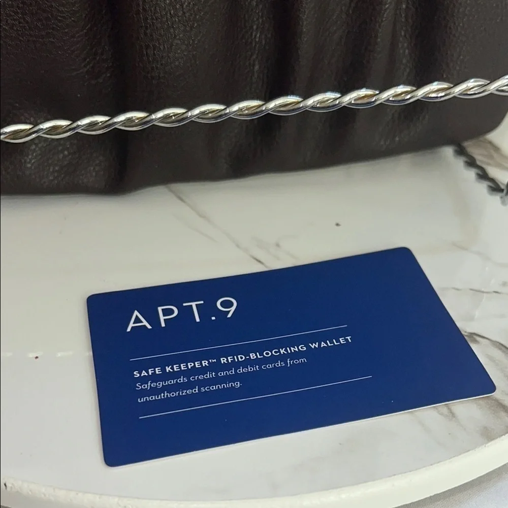 Apt. 9 Brown Leather Clutch with Bow Detail and Wristlet Strap